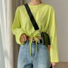 Wide-sleeve Drawstring-hem Cropped T-shirt