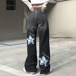 Star Print Gradient Wide Leg Jeans