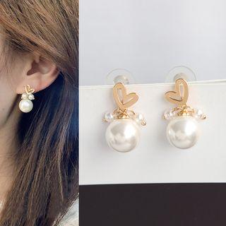 Alloy Heart Faux Pearl Dangle Earring