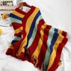 Striped Knit Shawl Stripes - Red & Yellow & Blue & Aqua Green - One Size