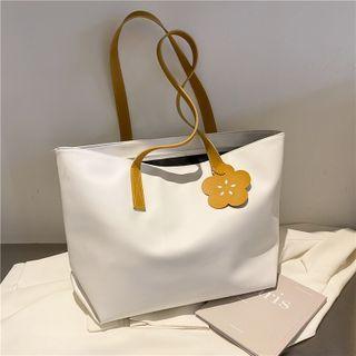 Faux-leather Flower Accent Tote Bag