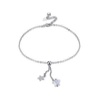 925 Sterling Silver Star Anklet With Austrian Element Crystal Silver - One Size