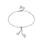 925 Sterling Silver Star Anklet With Austrian Element Crystal Silver - One Size