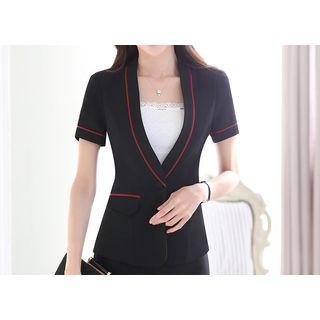 Short-sleeve Piped Blazer / Pencil Skirt