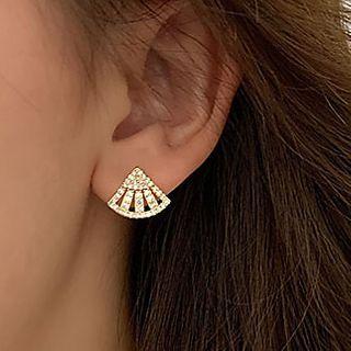 Fan Rhinestone Earring 1 Pair - Gold - One Size