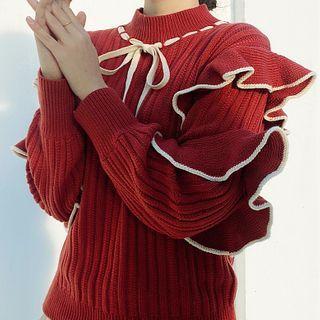 Two Tone Ruffle Trim Sweater