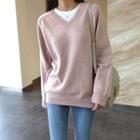 V-neck Raglan-sleeve Pastel-color Sweater