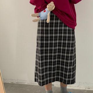 Plaid Midi Skirt Plaid - Black - One Size