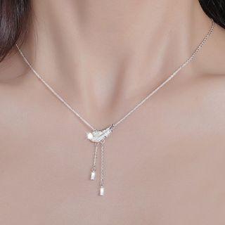 Sterling Silver Rhinestone Leaf Necklace Silver - One Size