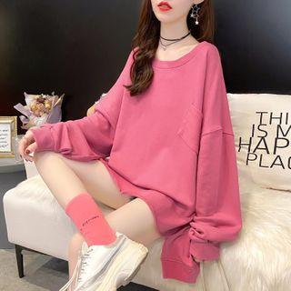 Plain Asymmetrical Hem Pullover