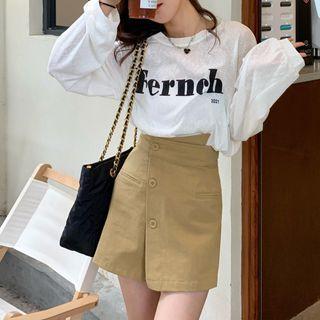 Long Sleeve Lettering T-shirt / Mini Skort