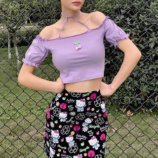 Puff-sleeve Fruit Accent Top