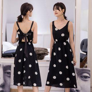 Dotted Open-back Midi Sundress Black - One Size