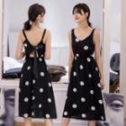 Dotted Open-back Midi Sundress Black - One Size