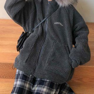 Furry Trim Hooded Fleece Jacket