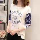 Long-sleeve Floral Print Lettering T-shirt