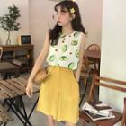 Avocado Print Tank Top / High-waist Wide-leg Shorts