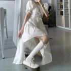 Puff-sleeve Irregular Hem Midi A-line Dress