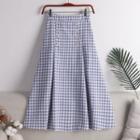 Double Breasted Gingham Midi Skirt