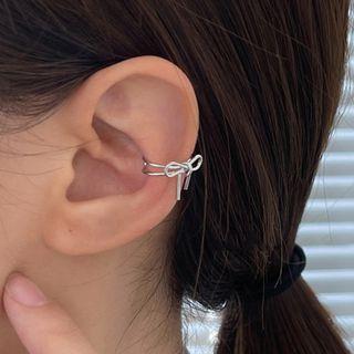Bow Alloy Cuff Earring 1 Pc - Ribbon - Silver - One Size