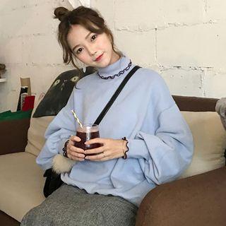 Scallop Trim Turtleneck Pullover