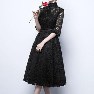 Elbow Sleeve A-line Lace Cocktail Dress