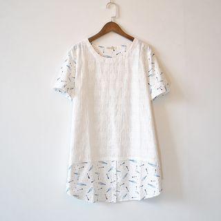 Embroidered Mock Two-piece Short-sleeve T-shirt