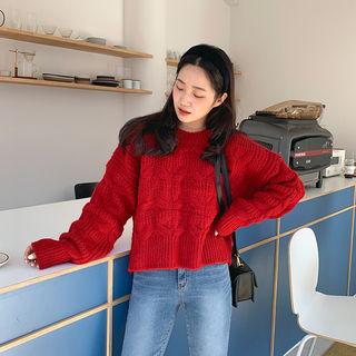 Crewneck Woolen Cable-knit Sweater