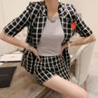 Set: Elbow-sleeve Check Blazer + Shorts