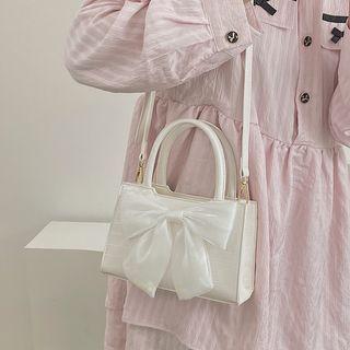 Mini Faux Leather Bow Handbag Milky White - One Size