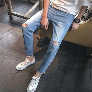 Cropped Ripped Washed Jeans