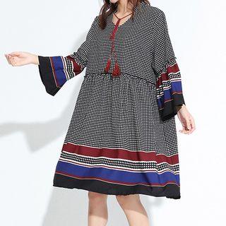 Patterned 3/4 Sleeve Chiffon Dress