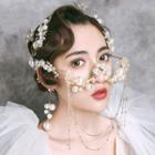 Wedding Faux Pearl Headpiece / Dangle Earring / Lensless Eyeglasses
