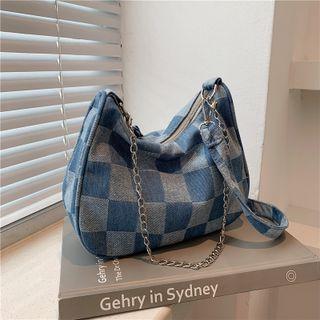 Denim Plaid Shoulder Bag Blue - One Size