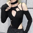 Long-sleeve Halter Cut-out Top