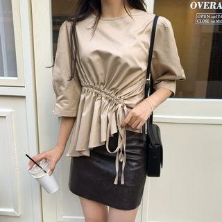 Puff-sleeve Drawstring-waist Top