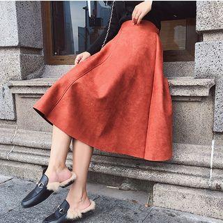 Faux Suede Midi A-line Skirt