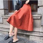 Faux Suede Midi A-line Skirt