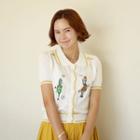 Short-sleeve Embroidered Cardigan Ivory - One Size