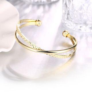 18k Gold Plated Cross Layered Open Bangle 18k Gold - One Size
