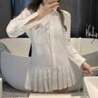 Plain Midi Pleated Shirtdress White - One Size