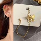 Rhinestone Alloy Butterfly Chained Earring 1 Pc - Gold - One Size