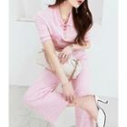 Pattern Knit Polo Shirt & Pants Set