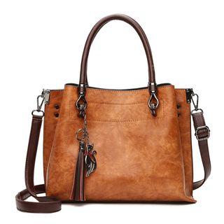 Tassel Faux Leather Carryall Bag