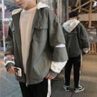 Mock Two-piece Couple Matching Hooded Zip-up Jacket