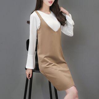 Set: Plain Long Sleeve T-shirt + Plain Pinafore Dress