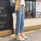 Color Panel High Waist Straight Cut Jeans