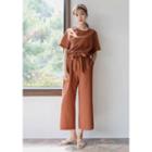 Short-sleeve Drawcord-waist Jumpsuit
