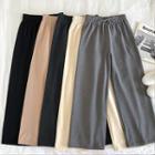 Plain Lace-up High-waist Fleece Pants