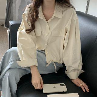 Pocket-detail Cropped Long-sleeve Jacket Almond - One Size